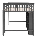 Full Size Loft Bed with 8 Open Storage Shelves and Built-in Ladder, Gray