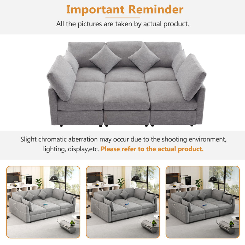 Sectional Sofa Modular Sofa U - Shaped Sofa Couch Sofa Bed L - Shaped Sofa With A Movable Ottoman And Two USB Ports For Living Room