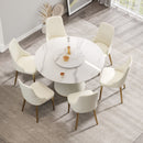 Modern Artificial Stone Round Plywood Base Dining Table, Can Accommodate 6 People, Artificial Stone Turntable (Not Including Chairs) - White / Beige