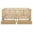 Daybed With Fence Guardrails And 2 Drawers, Split Into Independent Floor Bed & Daybed
