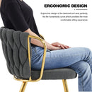 Modern Simple Linen Dining Chair With Plated Metal Legs (Set of 2)