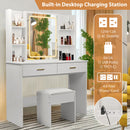 Vanity Desk With Mirror And LED Lights 3 Lighting Modes And Power Outlet 2 Spacious Drawers And Stool - White