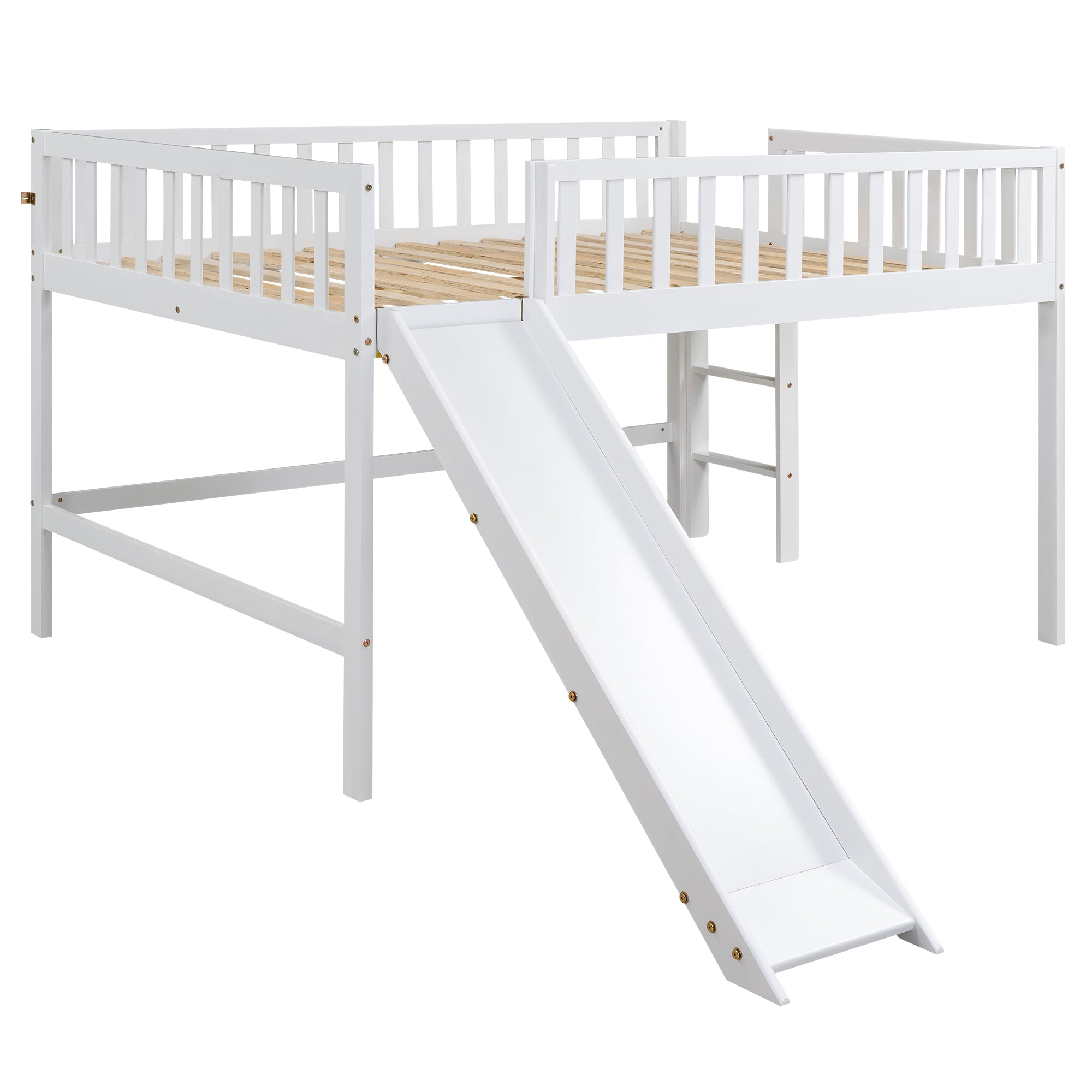 Full Size Low Loft Bed with Ladder and Slide,White - Atlantic Fine Furniture Melbourne FL