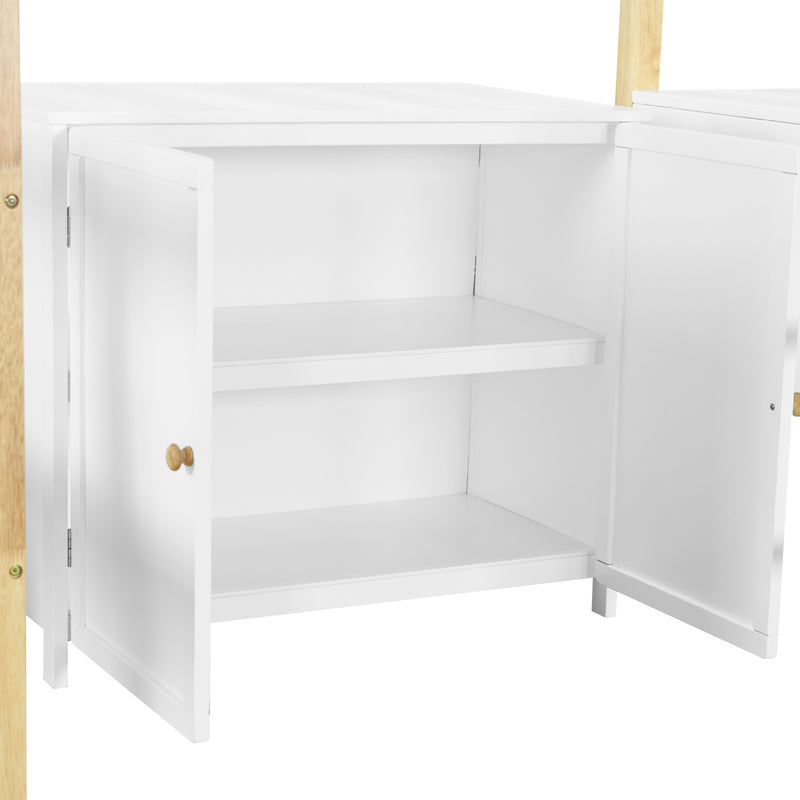 Twin Size Wood Loft Bed With Built-in Storage Cabinet and Cubes, Foldable desk, White