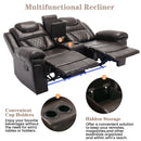 3 Pieces Recliner Sofa Sets Home Theater Seating Manual Recliner Chair With Center Console And LED Light Strip For Living Room