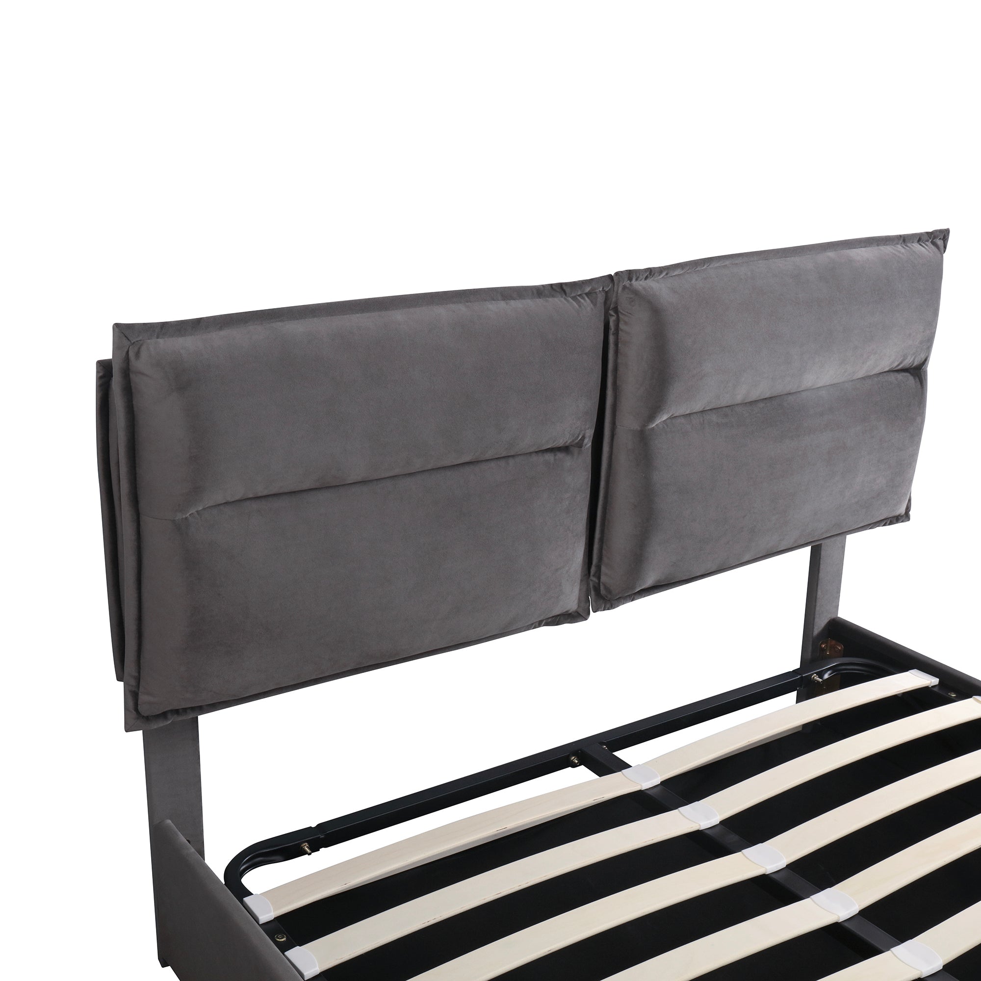 Upholstered Platform bed with a Hydraulic Storage System, Full size, Gray - Atlantic Fine Furniture Melbourne FL