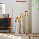 Mother's Day Gift Set Gilded White 3D Relief Flower Metal Vase Set - White / Gold