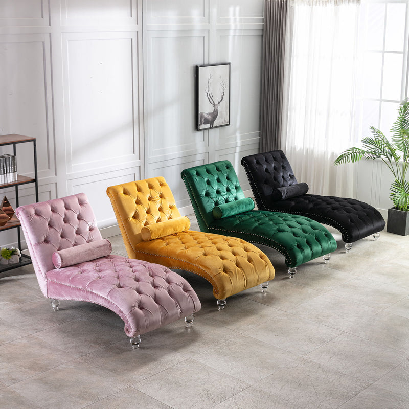 Velvet Chaise Lounge Indoor, Button Tufted Upholstered Chaise Lounge Chair With Pillow