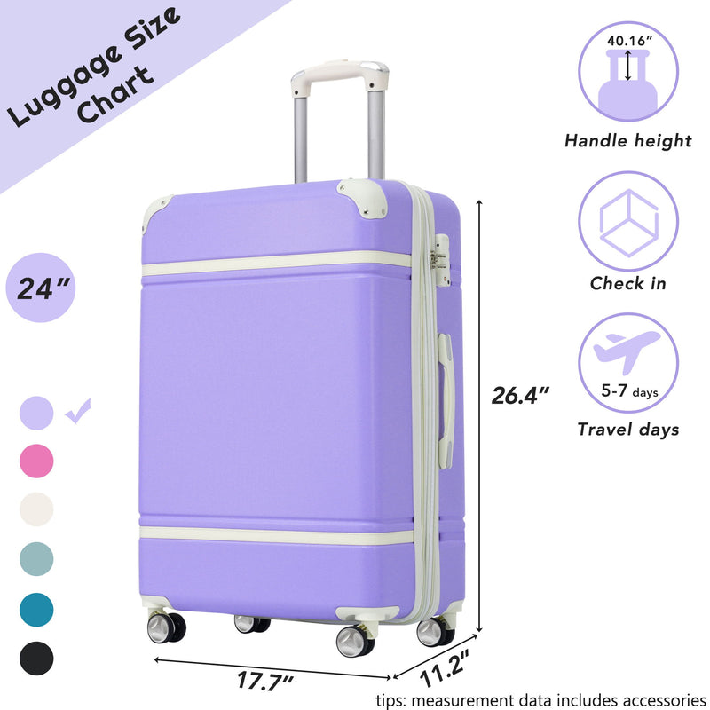 Hardshell Luggage With Tsa Lock, 24" Expandable Lightweight Suitcase With Spinner Wheels, Single Vintage Luggage