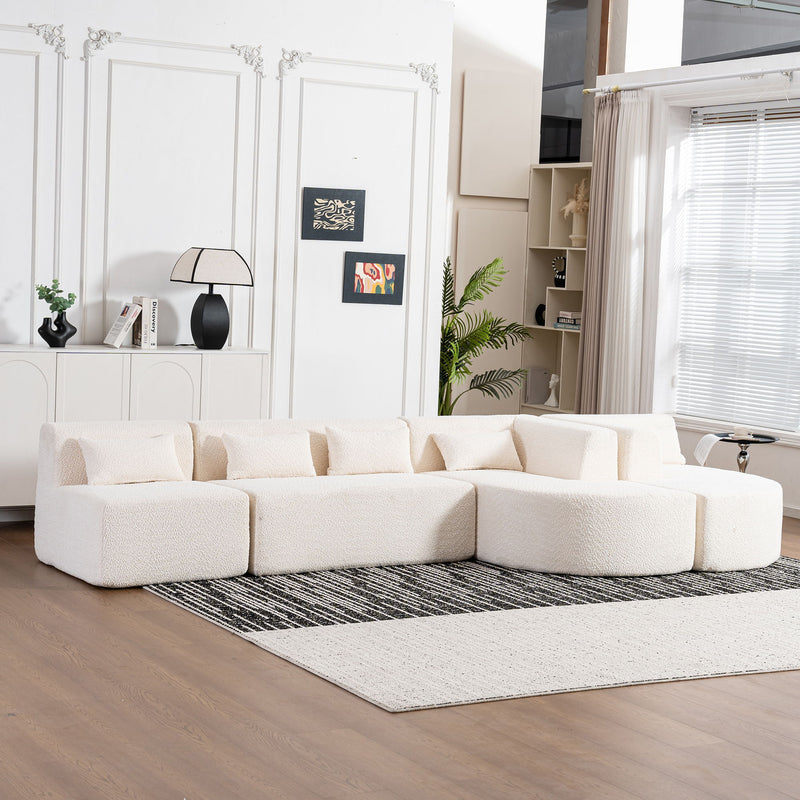 Upholstered Sofa Free Combined Sofa Couch With Two Chaise Lounge And Five Back Pillows For Living Room