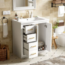 Ceramic Sink Combo, Freestanding Vanity Set With 3 Drawers & Soft Closing Doors