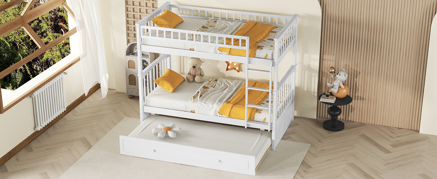 Twin over Twin Bunk Bed with Twin Size Trundle, Convertible Beds, White - Atlantic Fine Furniture Melbourne FL
