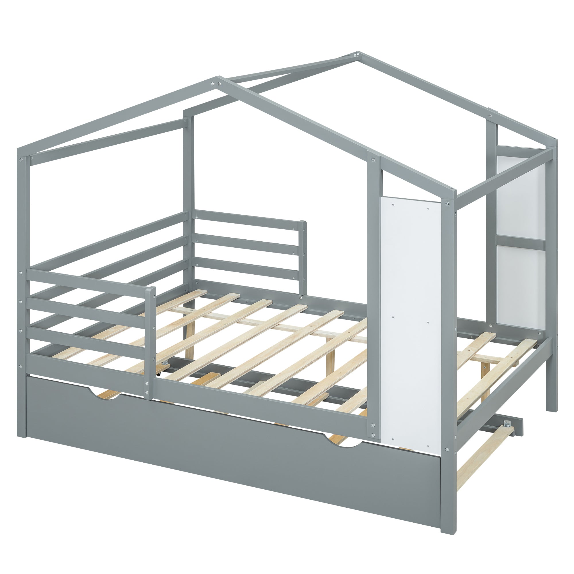 Full Size Wood House Bed with Fence and Writing Board, Gray - Atlantic Fine Furniture Melbourne FL