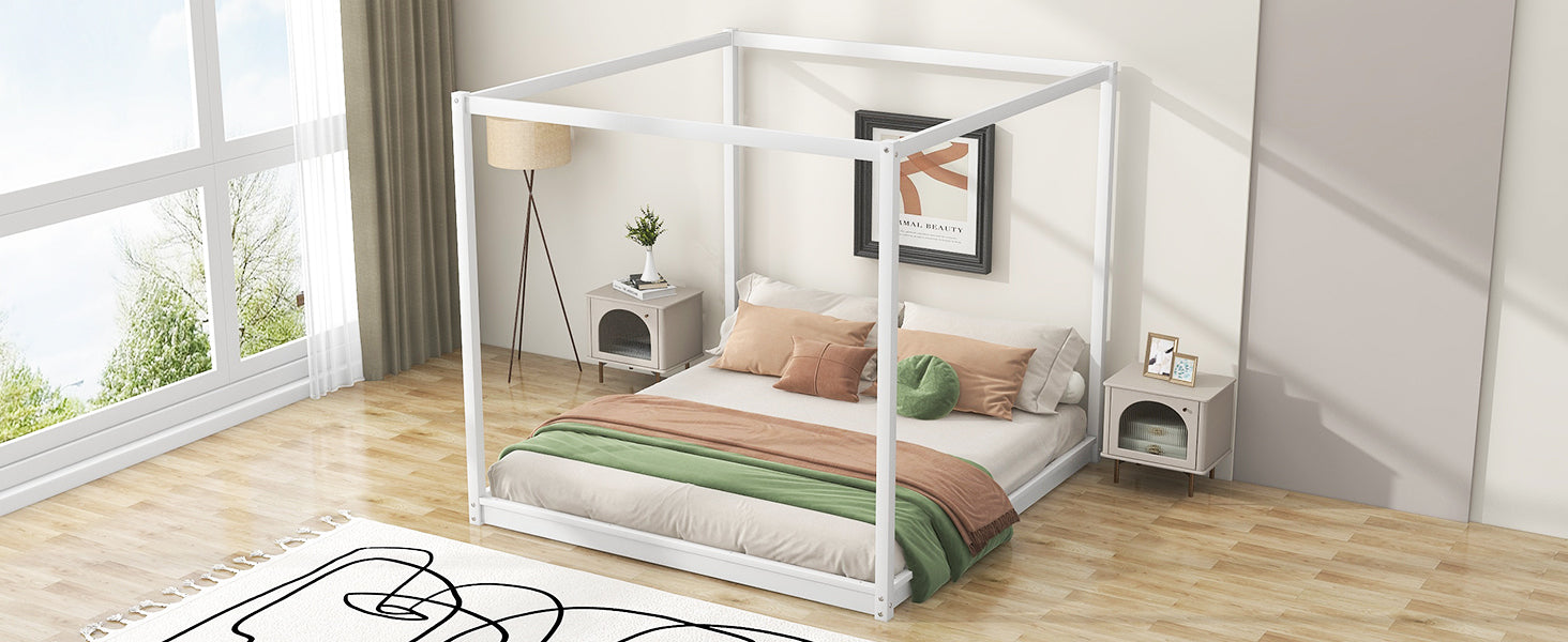 King Size Canopy Platform Bed with Support Legs,White - Atlantic Fine Furniture Melbourne FL