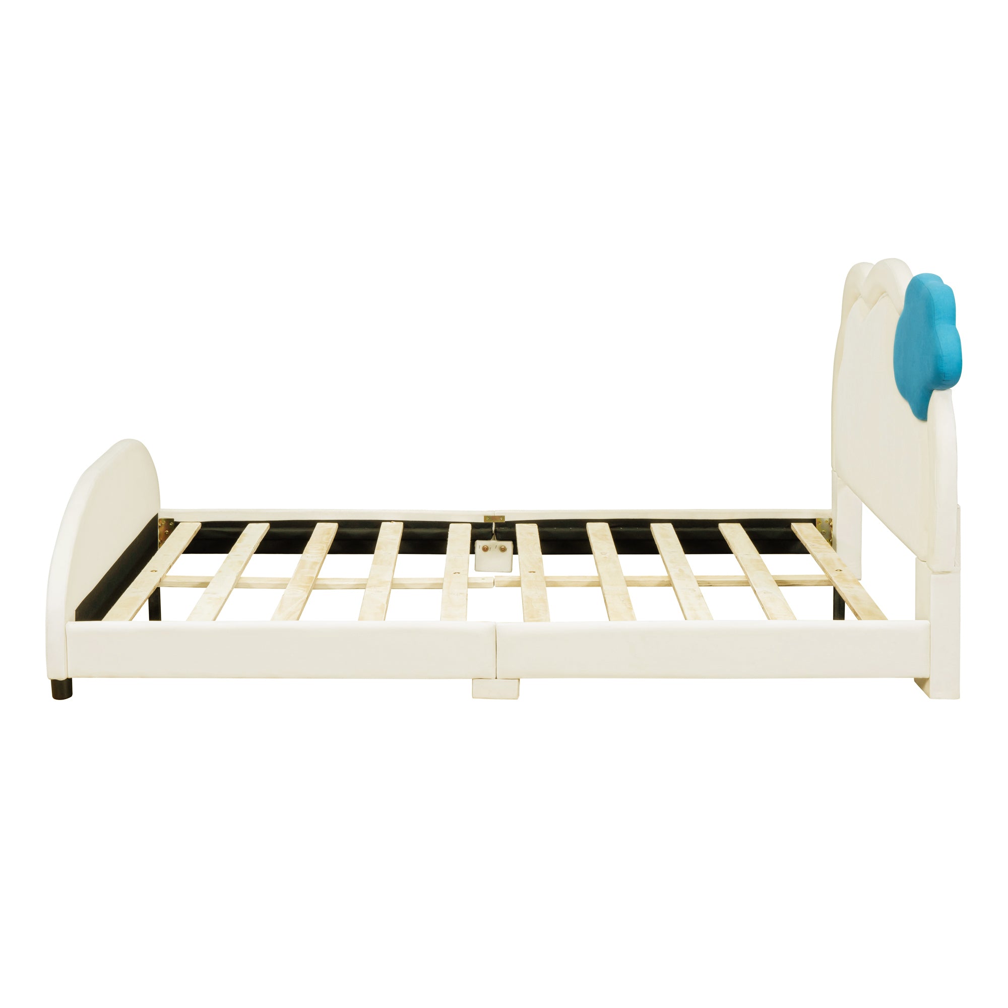Full Size Upholstered Platform Bed with Cloud-Shaped Headboard and Embedded Light Stripe, Velvet, Beige - Atlantic Fine Furniture Melbourne FL