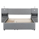 Upholstered Platform Bed With Reading Lights, Drawers, Trundle And Shelves