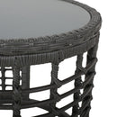 Achill - Outdoor Modern Boho Wicker Side Table With Glass Top - Gray