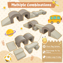 Indoor Soft Foam Climber Play Sets 7 In 1, Soft Play Equipment Climb And Crawl Playground For Toddlers, Kids Crawling And Climbing Active Play Structure - Coffee