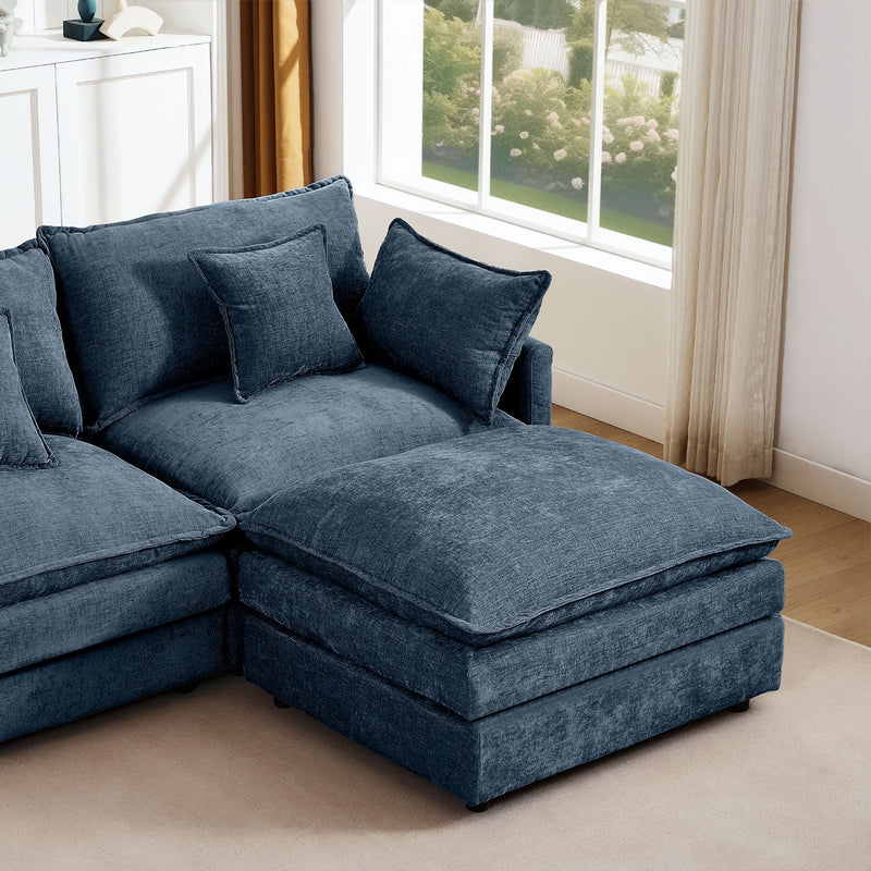 Modular Sectional Sofa L-Shaped Couch With Movable Ottoman - Blue