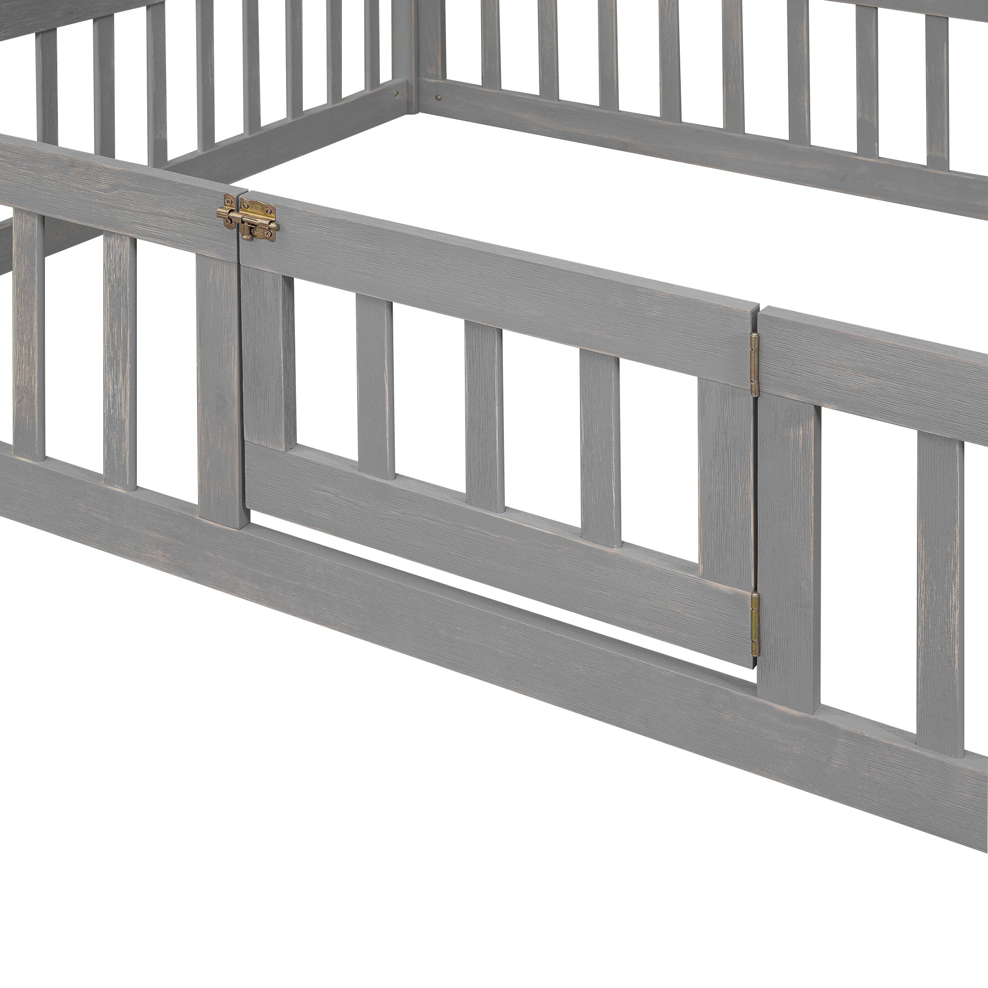 Full Size Wood House Bed with Fence and Door, Gray Wash - Atlantic Fine Furniture Melbourne FL