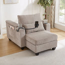 Convertible Chaise Lounge Sofa Chair With USB Ports, Cup Holders, Phone Holder And Storage