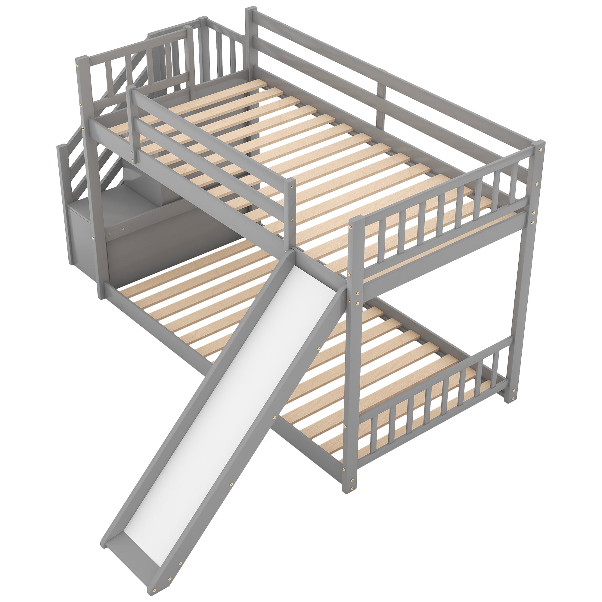 Twin over Twin Bunk Bed with Convertible Slide and Stairway, Gray - Atlantic Fine Furniture Melbourne FL