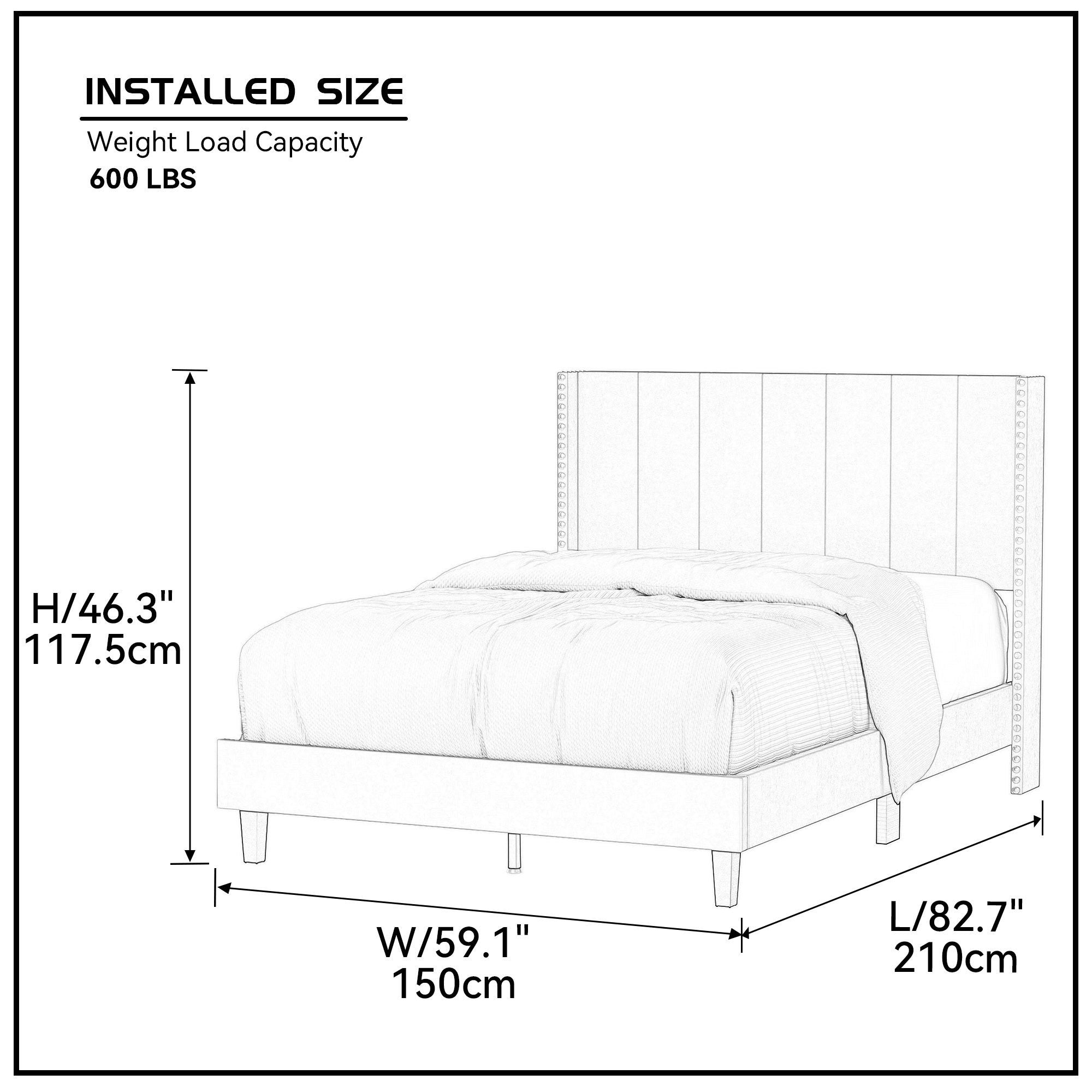 Velvet Upholstered Bed Frame with Vertical Channel Tufted Headboard,Modern Decorative Nailheads, Full size Bed Frame Beige - Atlantic Fine Furniture Melbourne FL