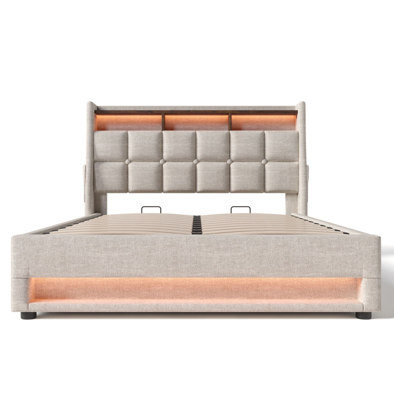 Upholstered Platform Bed With A Hydraulic Storage System, LED And USB Charging (Without Mattress)