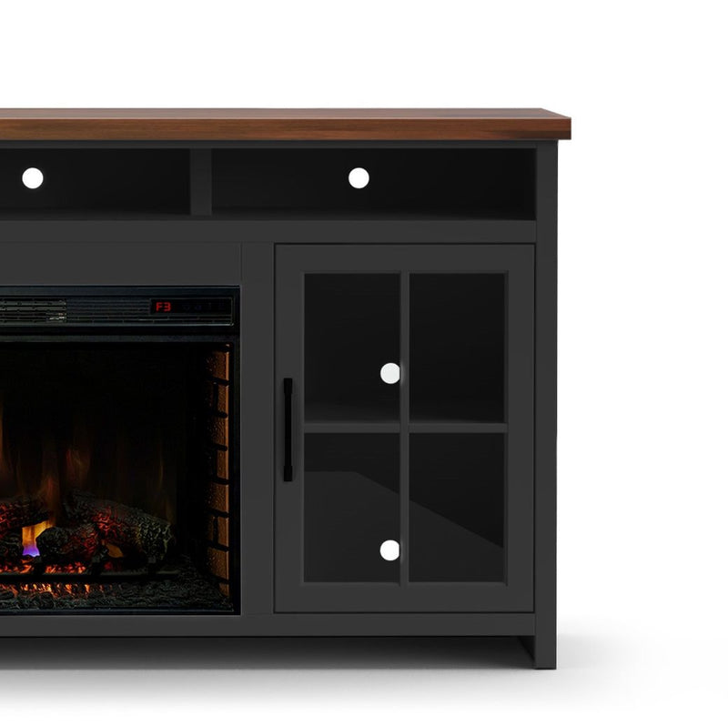Bridgevine Home - Essex 74" Fireplace TV Stand Console - Black and Whiskey Finish