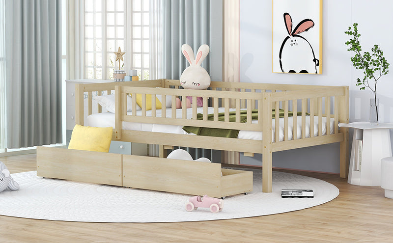 Twin Size Daybed Wood Bed with Two Drawers, Natural