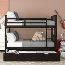 Full over Full Bunk Bed with Twin Size Trundle and Ladder-White(Old SKU: LP000204AAP)