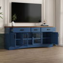 TV Console Stand, Glass Doors & Storage Drawers, Adjustable Shelves