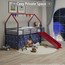 Jack - House Loft Bed With Slide And Curtain Set