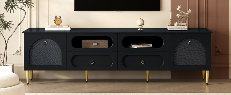 Retro TV Stand With 6 Metal Legs, 2 Cabinets, 4 Drawers And Anti-Tip Device