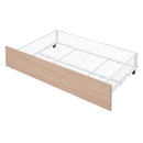 Full Over Twin & Twin Triple Bunk Bed with Drawers, Multi-functional Metal Frame Bed with desks and shelves in the middle, White