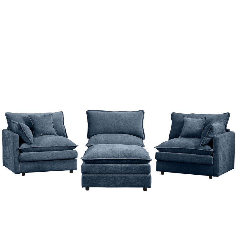 Modular Sectional Sofa L-Shaped Couch With Movable Ottoman - Blue