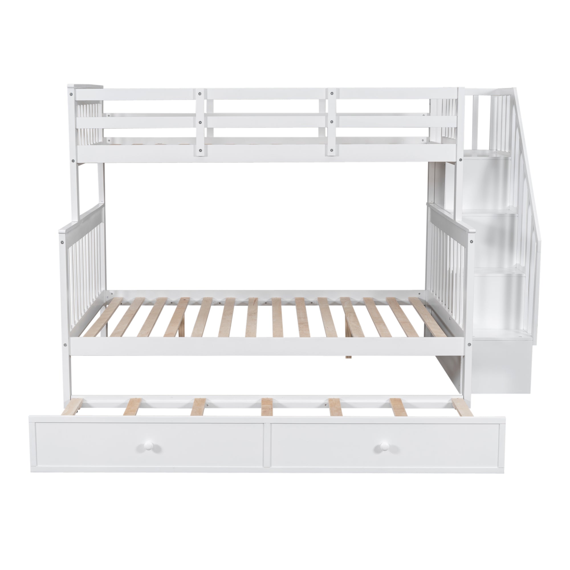 Twin-Over-Full Bunk Bed with Twin size Trundle, Storage and Guard Rail for Bedroom, Dorm, for Adults, White(OLD SKU :LT000119AAK) - Atlantic Fine Furniture Melbourne FL