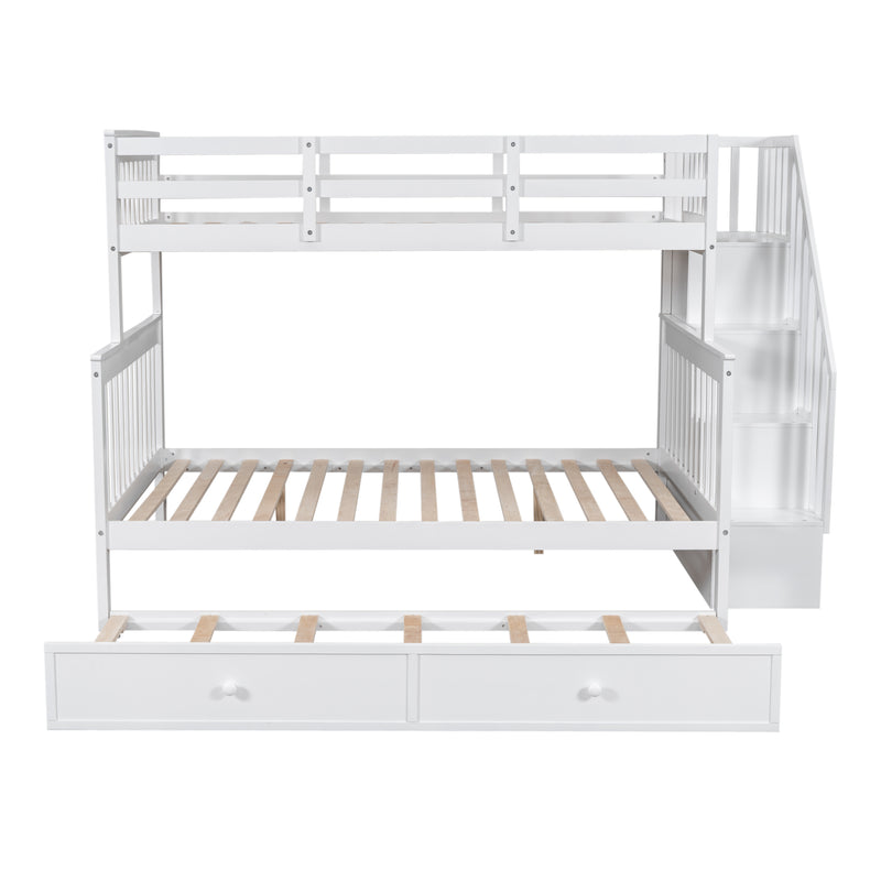 Twin-Over-Full Bunk Bed with Twin size Trundle, Storage and Guard Rail for Bedroom, Dorm, for Adults, White(OLD SKU :LT000119AAK)