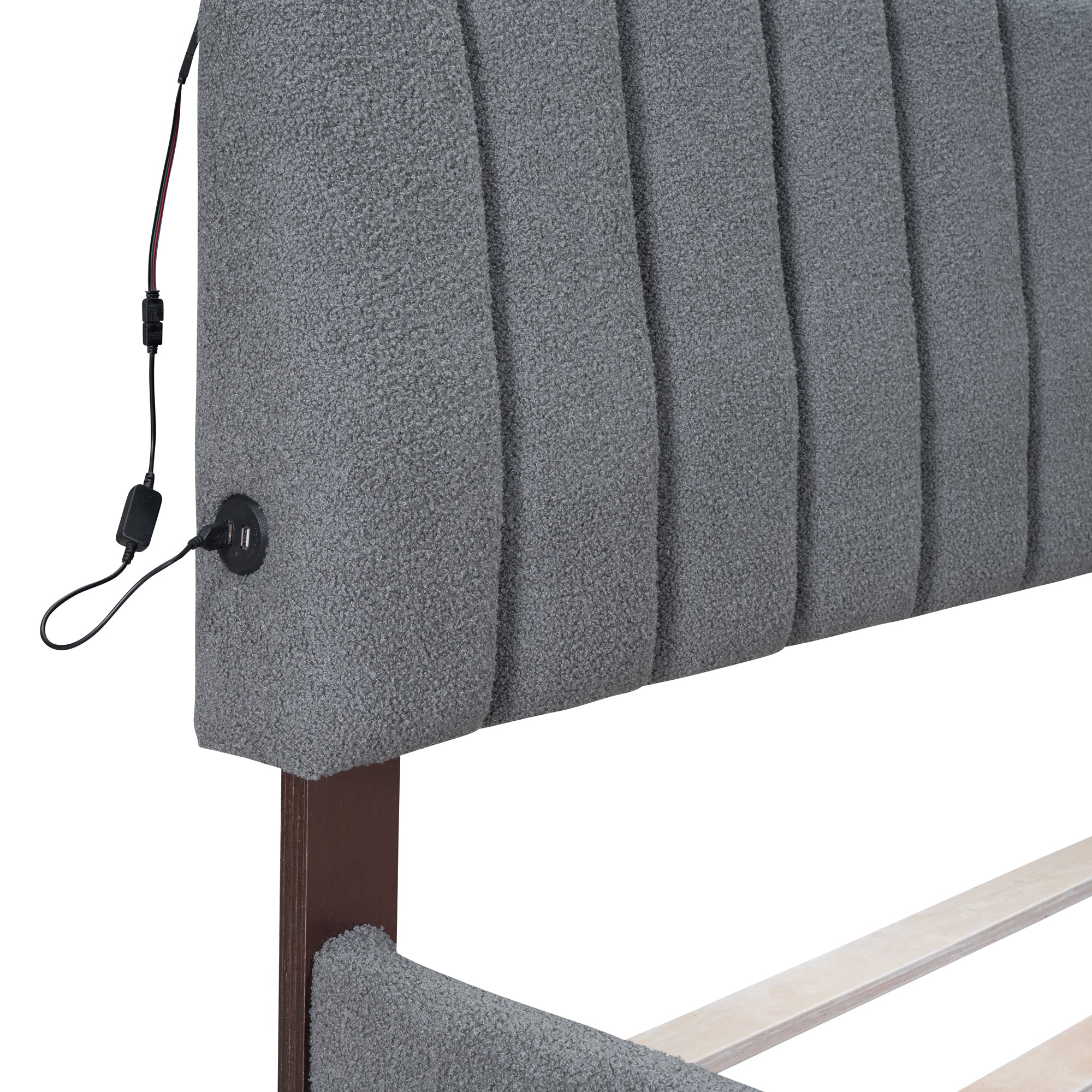 Teddy Fleece Queen Size Upholstered Platform Bed with Trundle, Gray - Atlantic Fine Furniture Melbourne FL