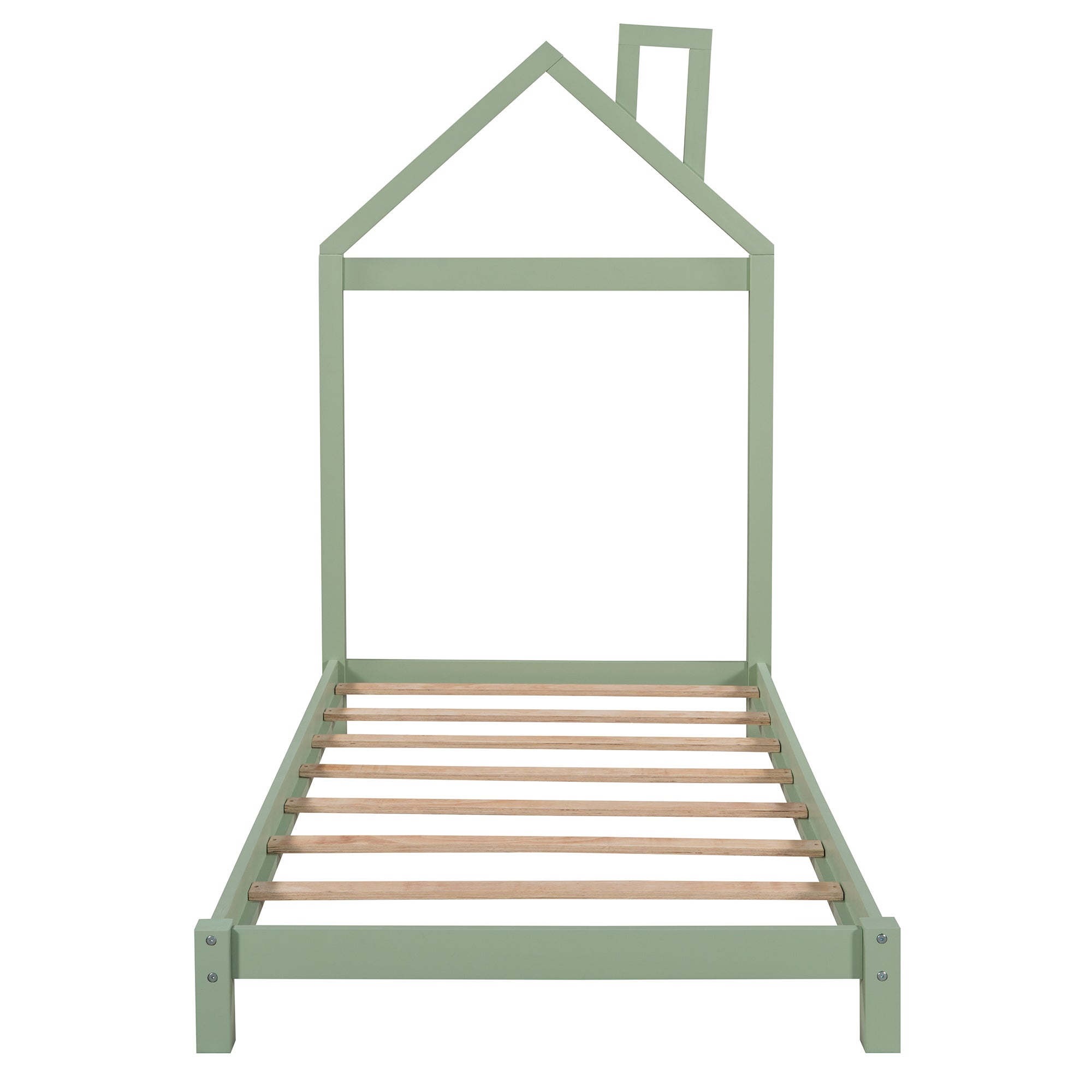 Twin Size Wood Platform Bed with House-shaped Headboard  (Green) - Atlantic Fine Furniture Melbourne FL