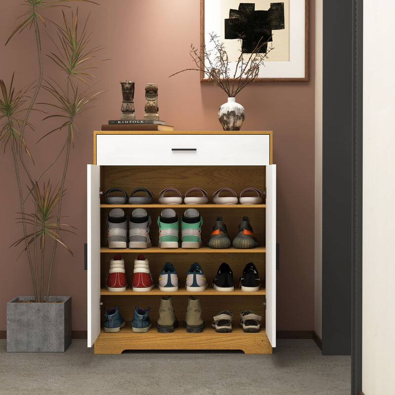 Freestanding Wooden Shoe Cabinet, 4 Tier Organizer With Drawer