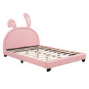 Upholstered Leather Platform Bed With Rabbit Ornament