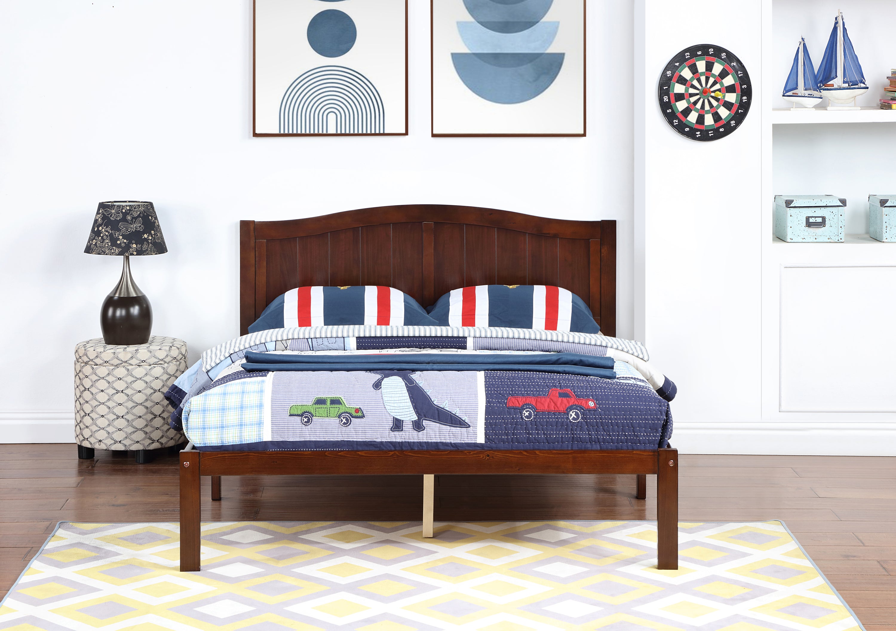 Full Size Bed, Wood Platform Bed Frame with Headboard For Kids, Slatted, Dark Walnut - Atlantic Fine Furniture Melbourne FL