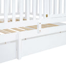 Daybed With Fence Guardrails And 2 Drawers, Split Into Independent Floor Bed & Daybed