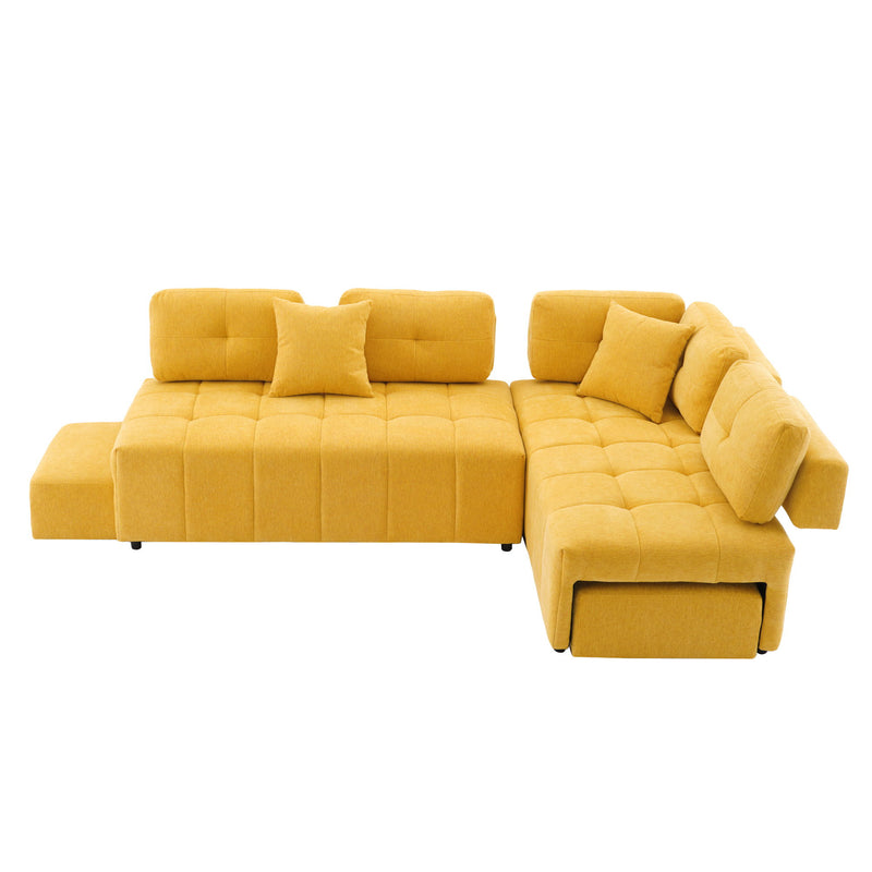 L-Shaped Sofa Sectional Sofa Couch With 2 Stools And 2 Lumbar Pillows For Living Room