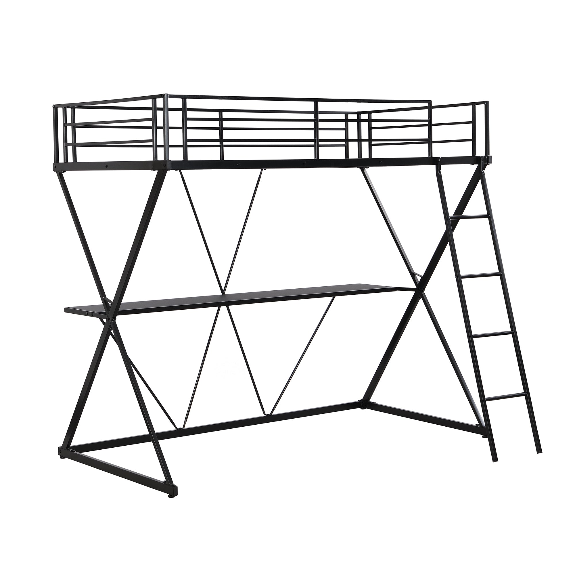Twin Size Loft Bed with Desk, Ladder and Full-Length Guardrails, X-Shaped Frame, Black(Old SKU: MF297073AAB) - Atlantic Fine Furniture Melbourne FL