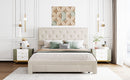 Queen Size Storage Bed Velvet Upholstered Platform Bed with a Big Drawer - Beige