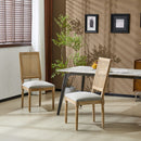 French Country Dining Chair With Rectangular Cane Backrest And Smooth Upholstered Seating