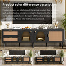 Rattan TV Stand With 3 Cabinets & 2 Drawers, Rattan-Inspired Media Console Table For Tvs Up To 80'', LED Light Entertainment Center, TV Cabinet For Living Room - Black