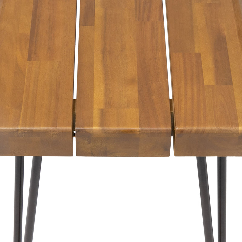 Zion - Industrial Wood And Metal Rectangular Bench With Faux Live Edge Design - Teak